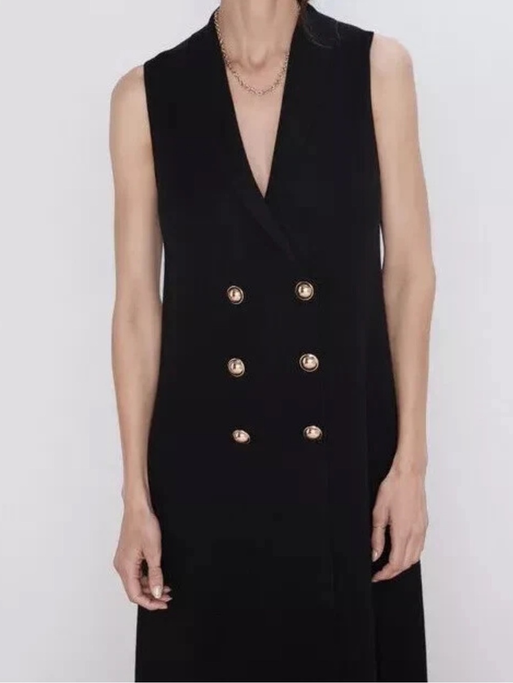 NWT Zara Knit Sleeveless Double-Breasted Black Midi Dress - Picture 3 of 7